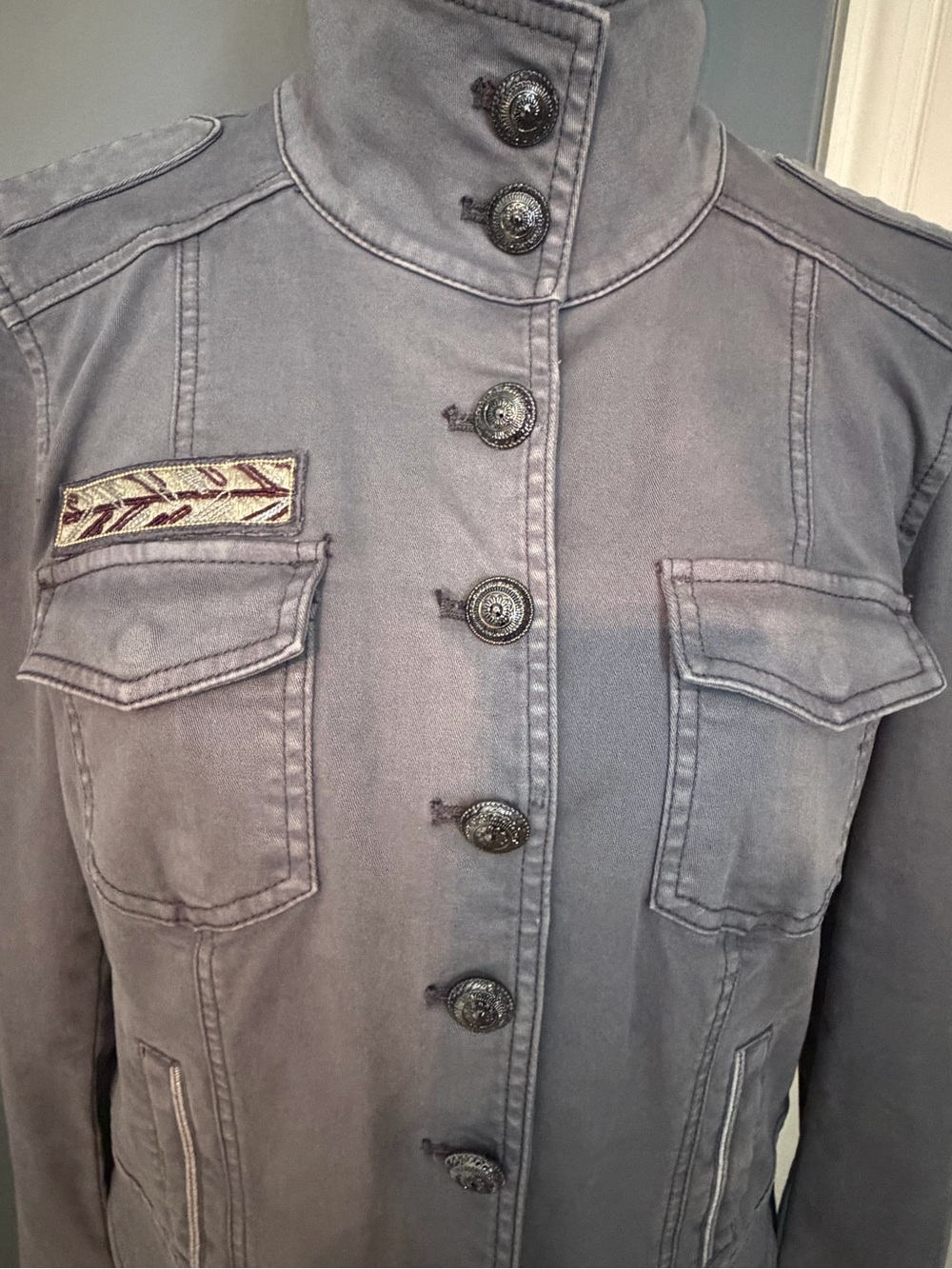 White House Black Market Gray Military-Style Button Jacket - Picture 4 of 6